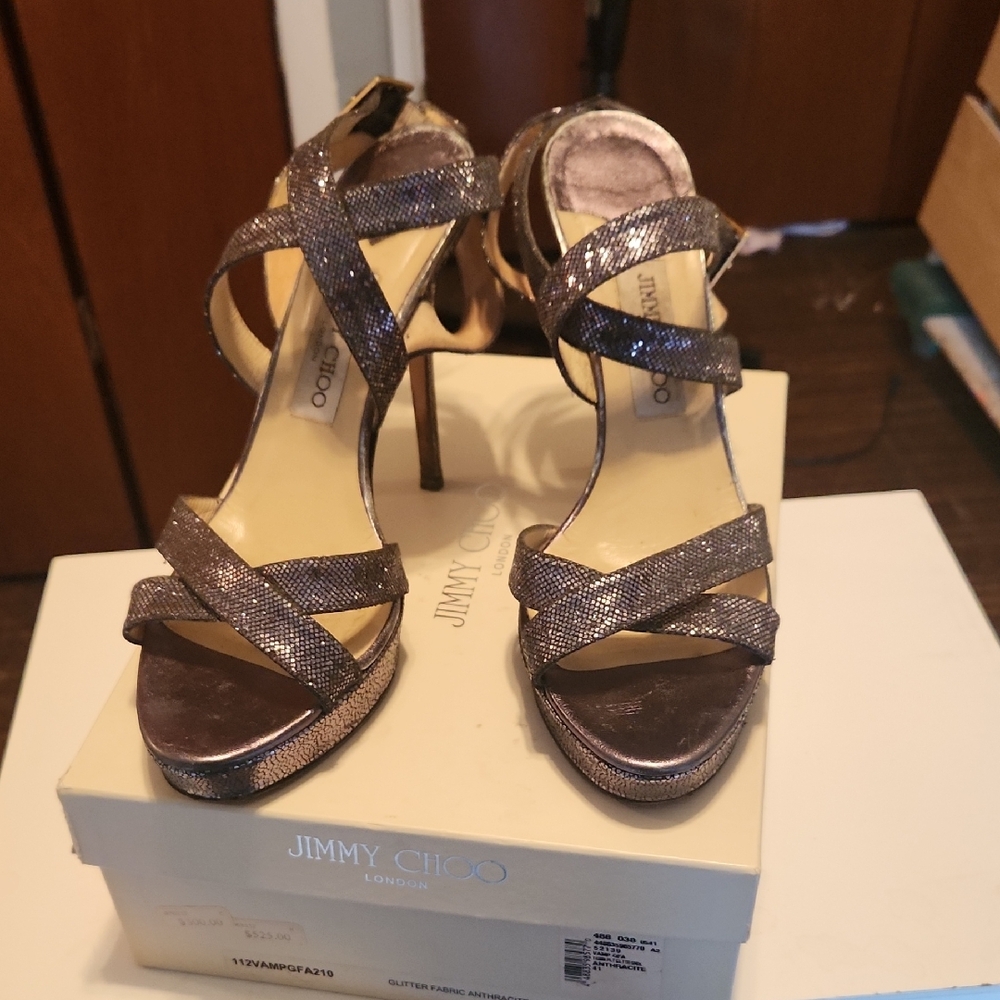 Jimmy Choo Women's Glitter Sandals - silver size 41